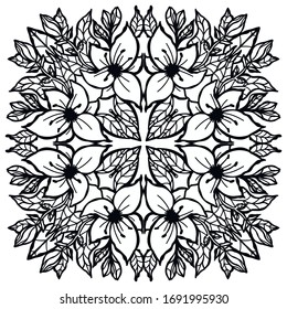 
Vector monochrome doodle mandala illustration. Lily, flowers, garden, home plants. Coloring book antistress, meditation, relaxation.