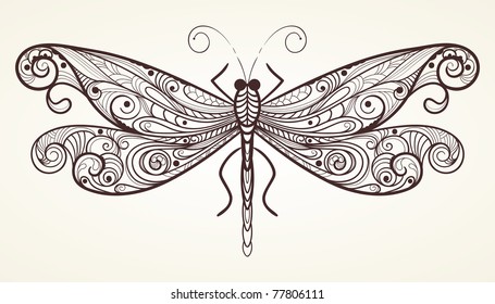 vector monochrome dragonfly with unique pattern