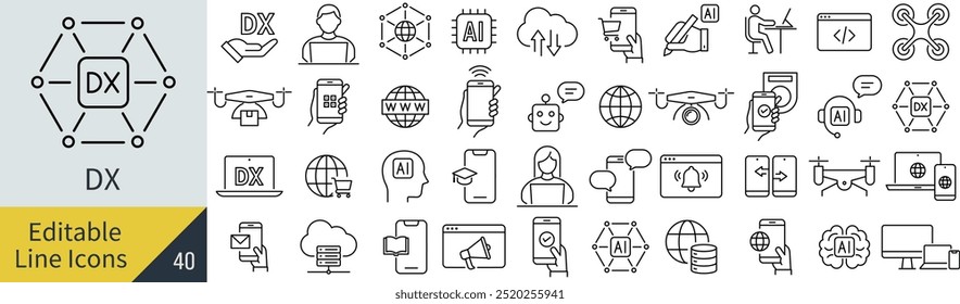 Conjunto de iconos de arte de línea DX monocromo de Vector