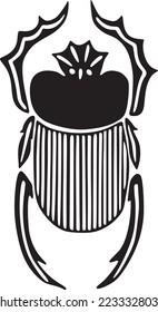 Vector monochrome Egyptian scarab beetle. In Egyptian mythology, the scarab is the sacred insect of the sun gods. A symbol of the creative power of the Sun, rebirth in the afterlife.
