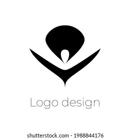 Vector monochrome elegant logo on white background. Abstract geometric symmetrical design. Illustration of eye, flower or pen