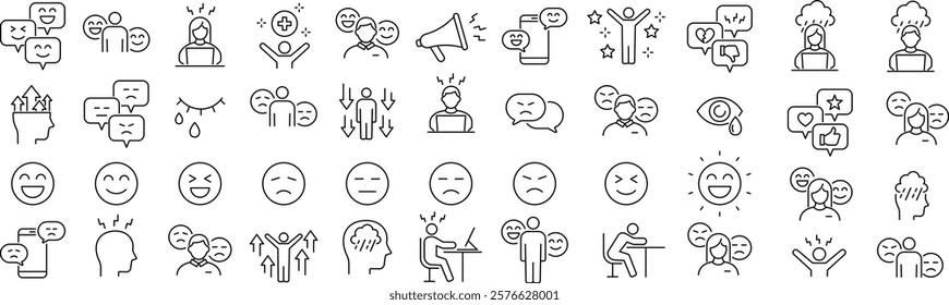 
Vector Monochrome Emotional Line Art Icon Set