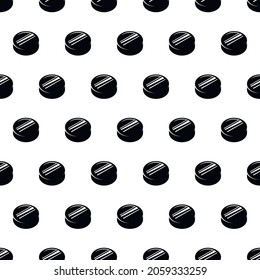 Vector monochrome endless pattern of ice hockey puck icon on white background. Sport illustration.
