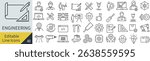 Vector Monochrome Engineering Line Icon Set