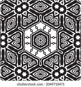 Vector Monochrome engraving  geometric pattern,Wallpaper, Template for coloring bookTextile, Fabric, Tile black and white texture stained.