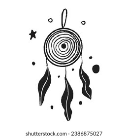 Vector monochrome ethnic hand made feather dream catcher vector.