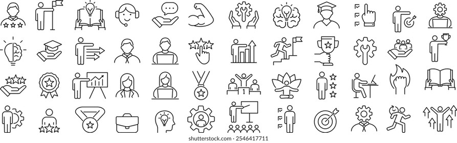 Vector Monochrome Expert Line Art Icon Set