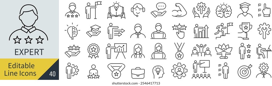 Vector Monochrome Expert Line Art Icon Set