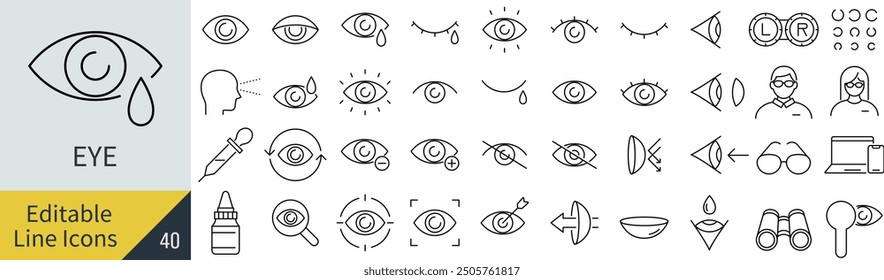 Vector Monochrome Eye Line Art Icon Set