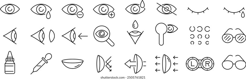 Vector Monochrome Eye Line Art Icon Set