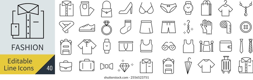 Vector Monochrome Fashion Line Art Icon Set