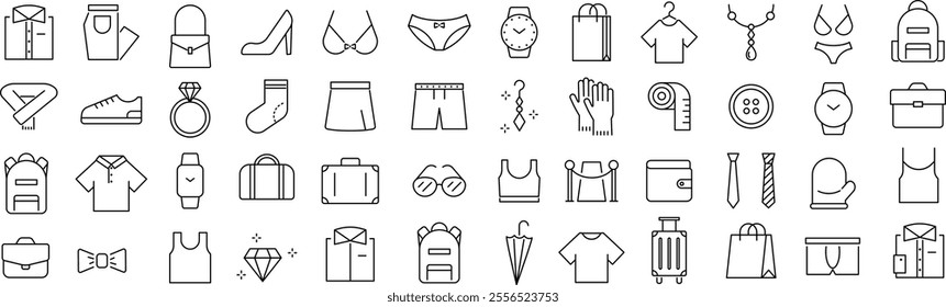 Vector Monochrome Fashion Line Art Icon Set