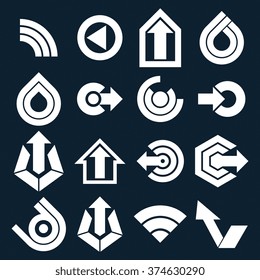 Vector monochrome flat business and corporate graphic symbols collection. Set of arrows and different simple design elements.