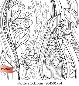 Vector Monochrome Floral Background. Hand Drawn Texture with Flowers