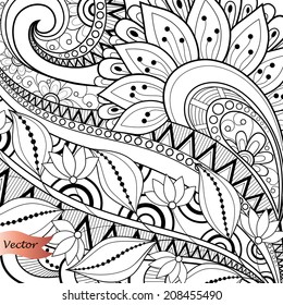 Vector Monochrome Floral Background. Hand Drawn Texture with Flowers