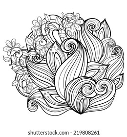 Vector Monochrome Floral Background. Hand Drawn Texture with Flowers