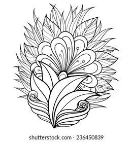 Vector Monochrome Floral Background. Hand Drawn Texture with Flowers