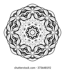 Vector Monochrome Floral Background. Hand Drawn Ornament with Floral Wreath. Template for Greeting Card