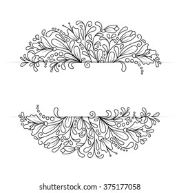 Vector Monochrome Floral Background. Hand Drawn Doodle Ornament with Flowers. Template for Greeting Card. Colorin book page.