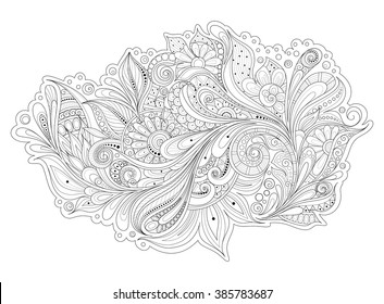 Vector Monochrome Floral Background. Hand Drawn Ornament with Flowers. Template for Greeting Card