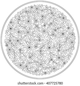 Vector Monochrome Floral Background. Hand Drawn Ornament with Floral Wreath. Template for Greeting Card