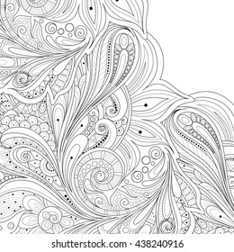 Vector Monochrome Floral Background. Hand Drawn Ornament with Flowers. Template for Greeting Card