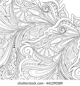 Vector Monochrome Floral Background. Hand Drawn Ornament with Flowers. Template for Greeting Card