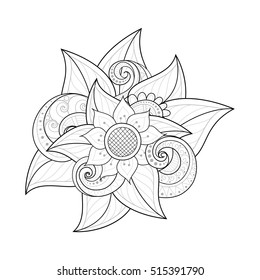 Vector Monochrome Floral Background. Hand Drawn Ornament with Flowers, Leaves and Herbs. Template for Greeting Card