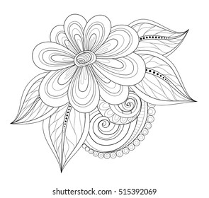 Vector Monochrome Floral Background. Hand Drawn Ornament with Flowers, Leaves and Herbs. Template for Greeting Card