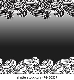 vector  monochrome  floral  background with unreal plants, horizontally seamless,  clipping masks