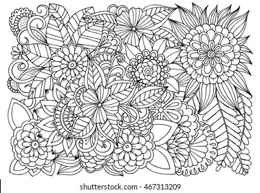 Vector Doodle Flowers Black White Floral Stock Vector (Royalty Free ...