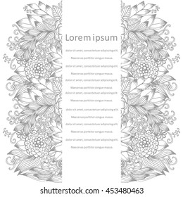 Vector monochrome floral pattern in doodle style with a place for a text