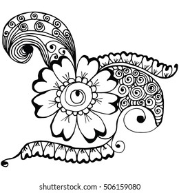 Vector Monochrome Floral Pattern. Hand Drawn Floral Texture, Decorative Flowers, Coloring Book.Dream