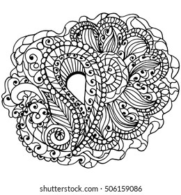 Vector Monochrome Floral Pattern. Hand Drawn Floral Texture, Decorative Flowers, Coloring Book