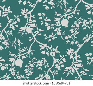 Vector monochrome floral seamless pattern with different flowers and leaves. Green and beige  Botanical illustration hand painted. Textile print, fabric swatch, wrapping paper. 