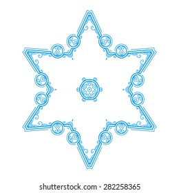 Vector monochrome flower mandala on a contrasting background. Big snowflake