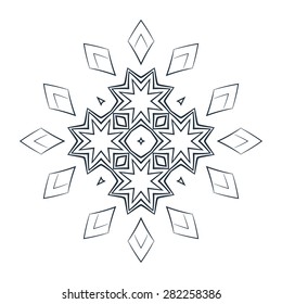 Vector monochrome flower mandala on a contrasting background. Big snowflake