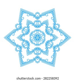 Vector monochrome flower mandala on a contrasting background. Big snowflake