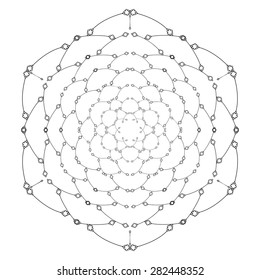 Vector monochrome flower mandala on a contrasting background. Big snowflake