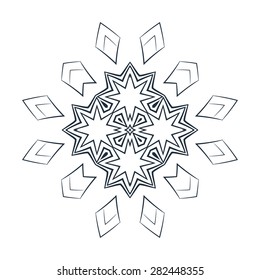Vector monochrome flower mandala on a contrasting background. Big snowflake