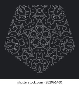 Vector monochrome flower mandala on a contrasting background. Big snowflake