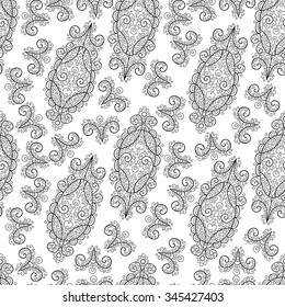 Vector monochrome flower seamless pattern.