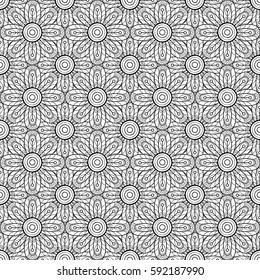Vector monochrome flower seamless pattern. Cute abstract floral background. Scrapbook cute black and white paper.