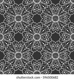 Vector monochrome flower seamless pattern. Cute abstract floral background. Scrapbook cute black and white paper.