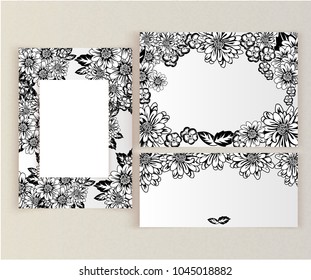vector monochrome frame with flowers for postcard, price tag, flyer