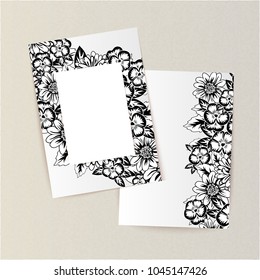 vector monochrome frame with flowers for postcard, price tag, flyer