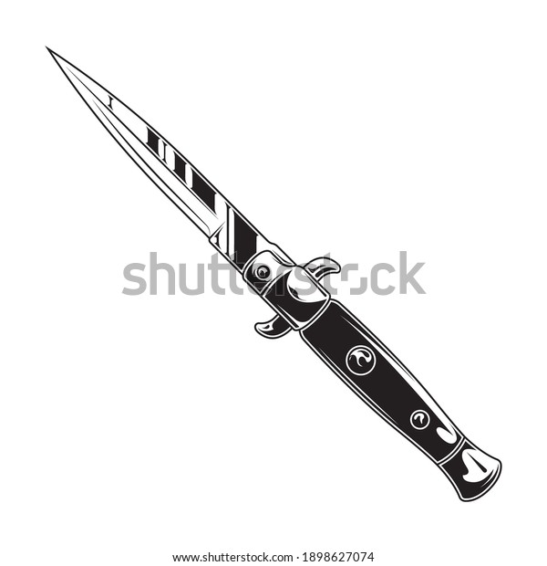 Vector monochrome gangster knife tattoo\
illustration isolated on white\
background