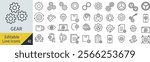 Vector Monochrome Gear Line Art Icon Set