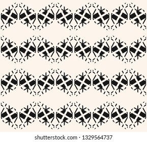 Vector monochrome geometric seamless pattern with zigzag shapes, lines, rhombuses. Tribal ethnic style texture. Black and white abstract background. Repeat design for decor, textile, carpet, cloth