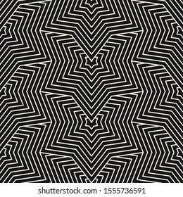 Vector monochrome geometric seamless pattern with stars, thin lines, grid. Simple black and white geometric background. Abstract linear texture. Modern dark repeat design for decor, tileable print